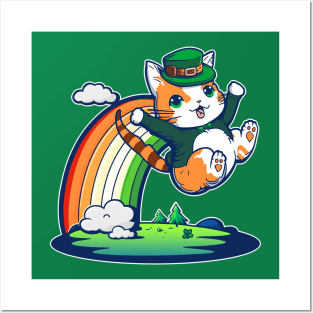 Lucky Irish Rainbow Cat Posters and Art